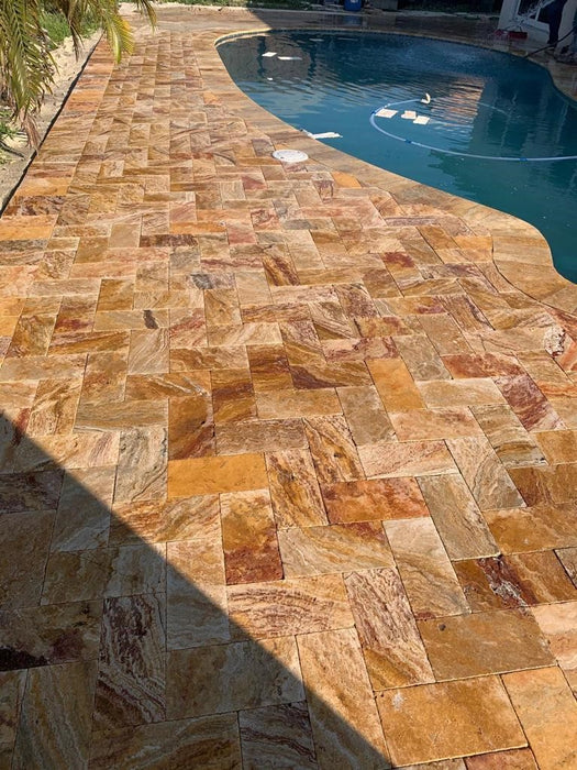 Autumn Blend Travertine French Pattern Tumbled Paver