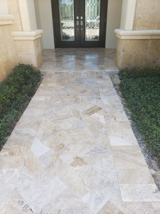 Avorio Travertine French Pattern Tumbled Paver