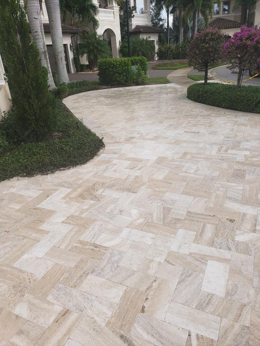 Avorio Travertine French Pattern Tumbled Paver