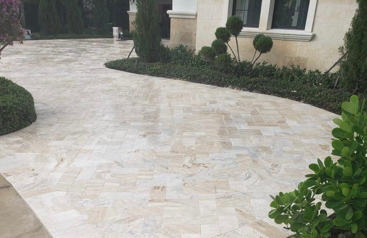 Avorio Travertine French Pattern Tumbled Paver