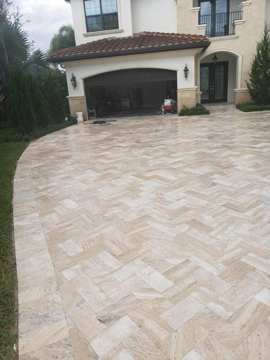 Avorio Travertine French Pattern Tumbled Paver