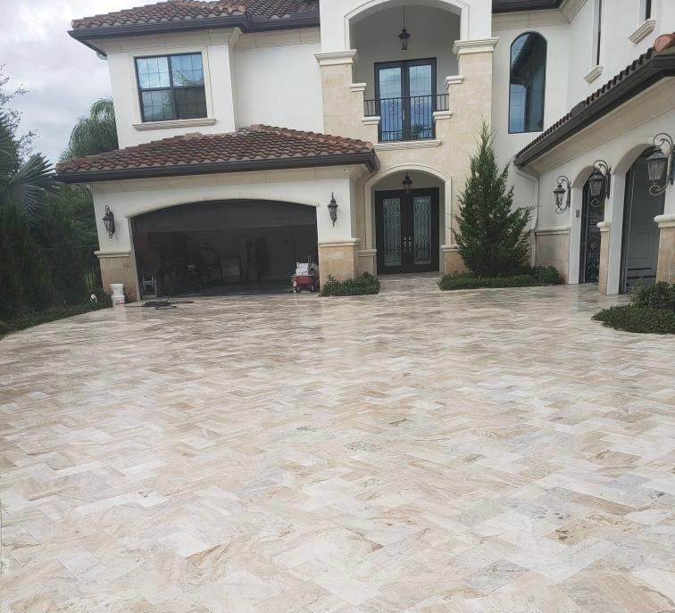 Avorio Travertine French Pattern Tumbled Paver