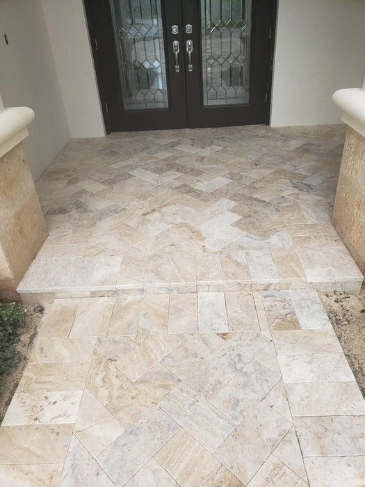 Avorio Travertine French Pattern Tumbled Paver