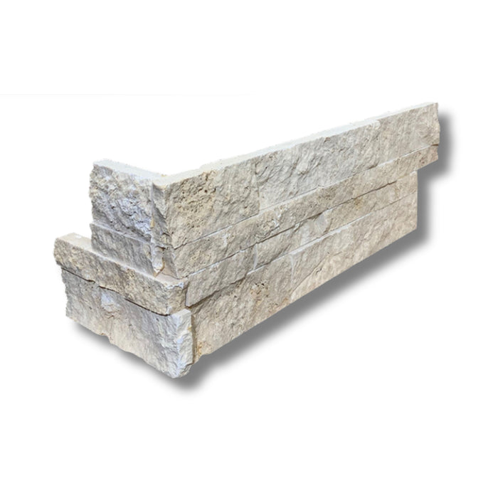 Ivory Travertine 6 x 24 Split Face Corner Ledger Panel