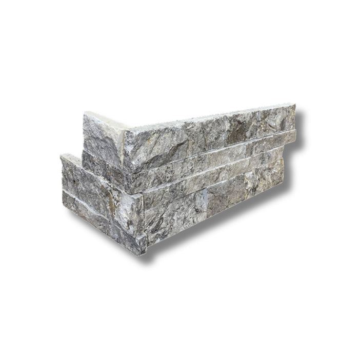 Silver Travertine 6 x 24 Split Face Corner Ledger Panel