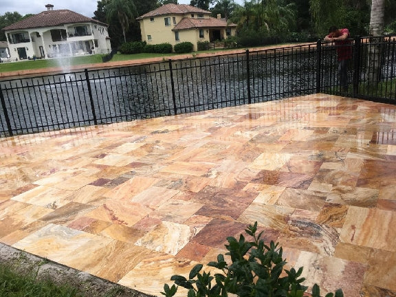 Autumn Blend Travertine French Pattern Tumbled Paver