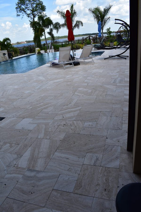 Avorio Travertine French Pattern Tumbled Paver