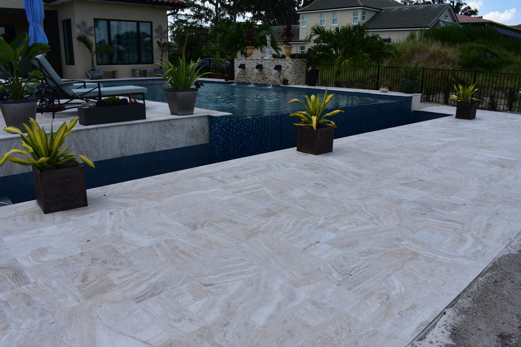 Avorio Travertine French Pattern Tumbled Paver