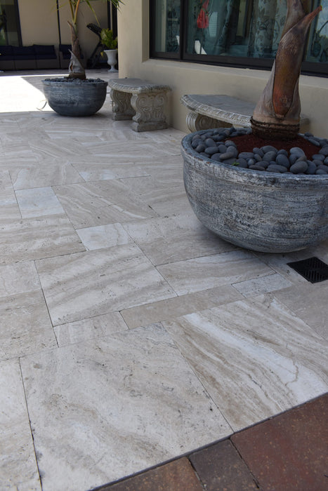 Avorio Travertine French Pattern Tumbled Paver