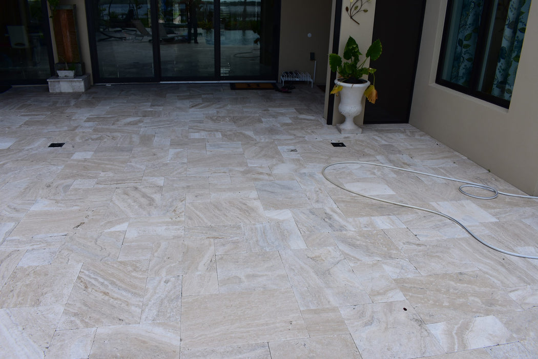 Avorio Travertine French Pattern Tumbled Paver